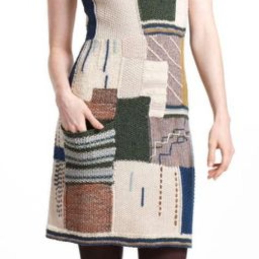 Anthropologie Sleeping on Snow Sweater Dress Patchwork Knit XS